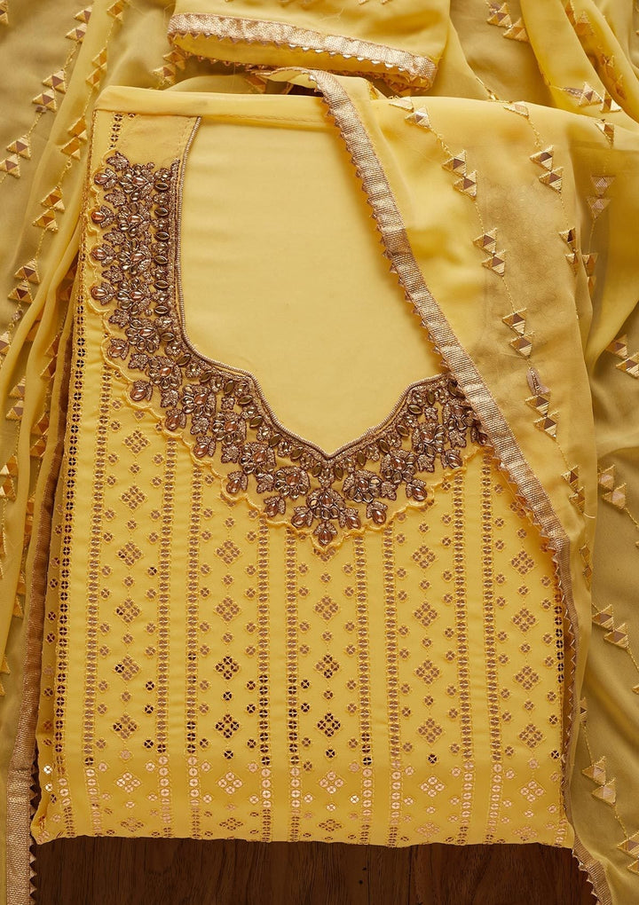 Yellow Sequins Georgette Designer Unstitched Salwar Suit - koskii