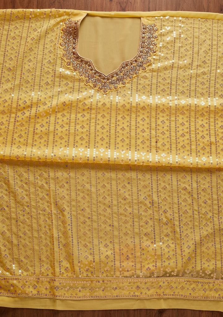 Yellow Sequins Georgette Designer Unstitched Salwar Suit - koskii