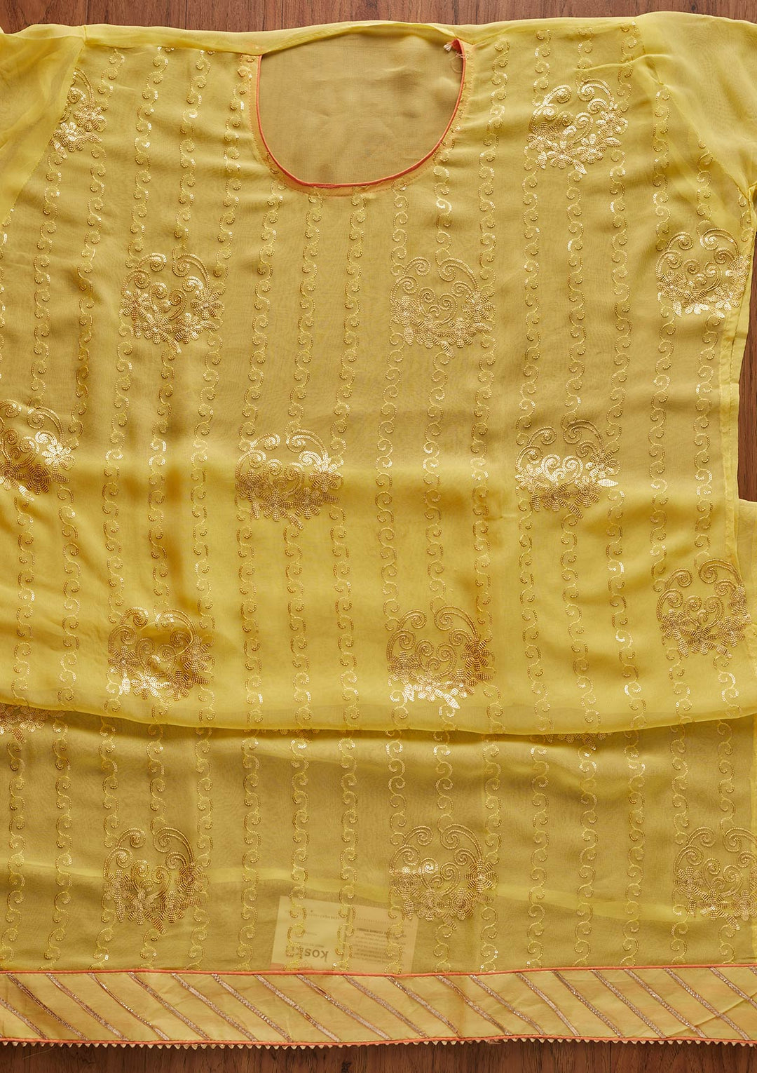 Yellow Sequins Georgette Designer Unstitched Salwar Suit - koskii