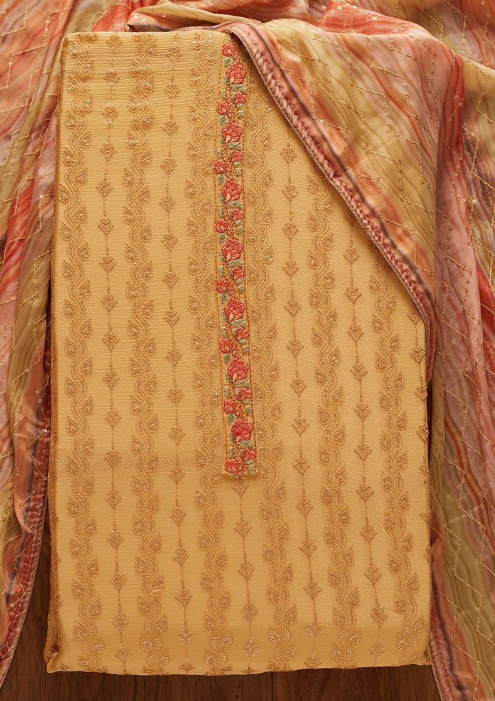 Yellow Sequins Georgette Designer Unstitched Salwar Suit - koskii