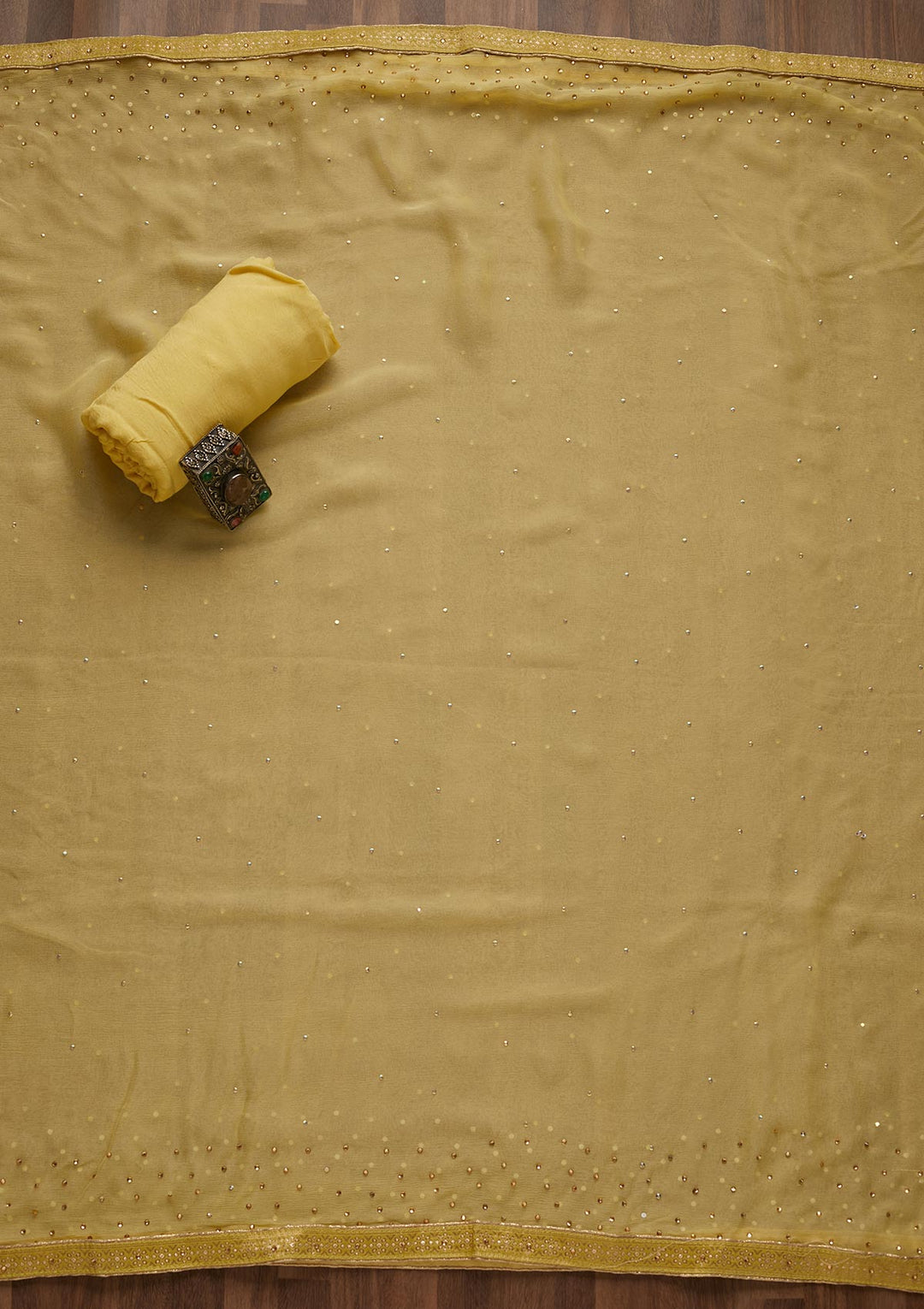Yellow Sequins Georgette Unstitched Salwar Suit - Koskii