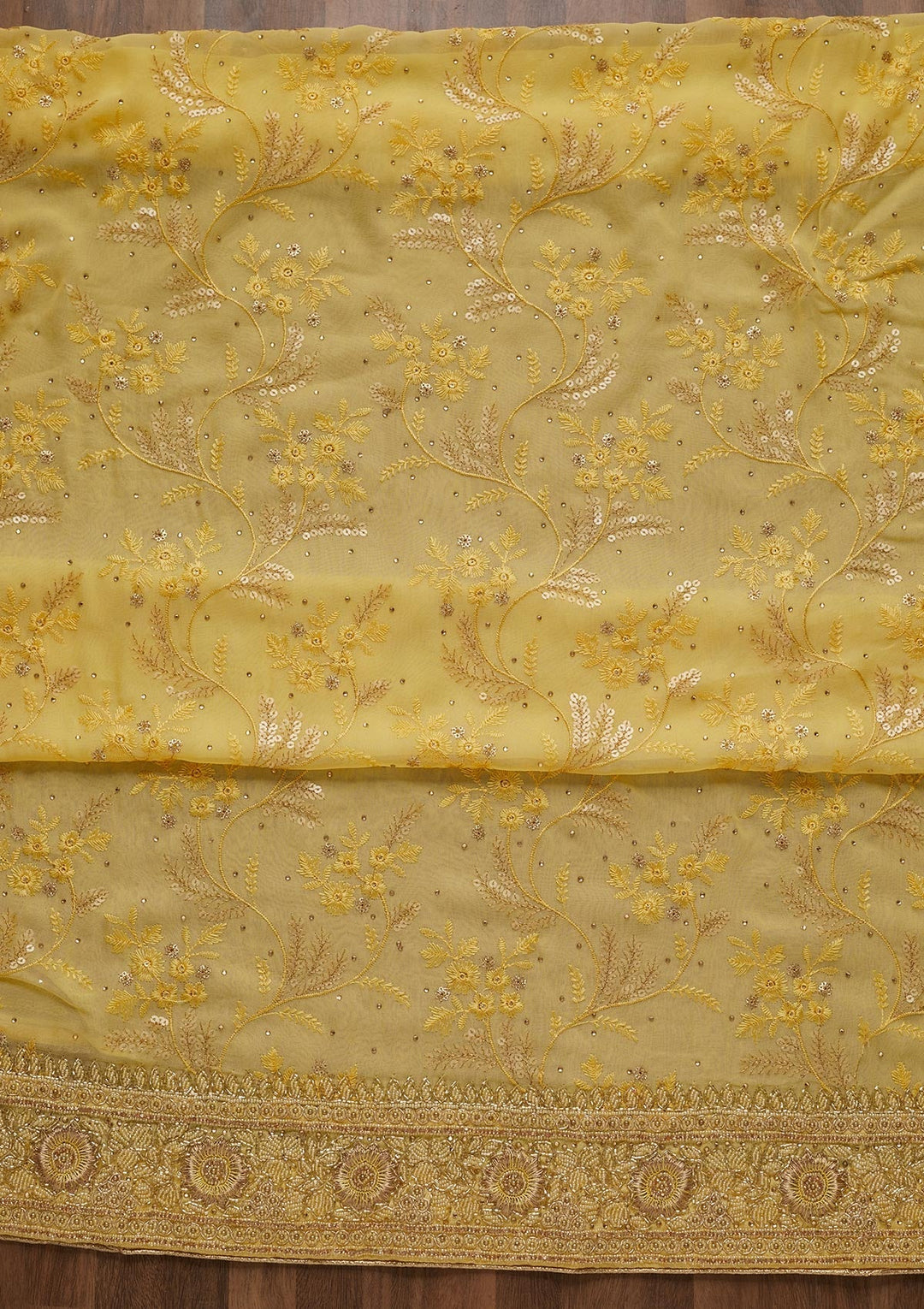 Yellow Sequins Georgette Unstitched Salwar Suit - Koskii