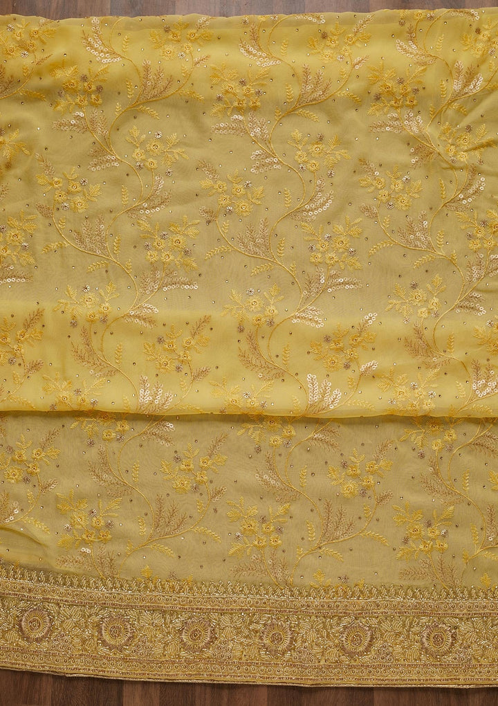 Yellow Sequins Georgette Unstitched Salwar Suit - Koskii