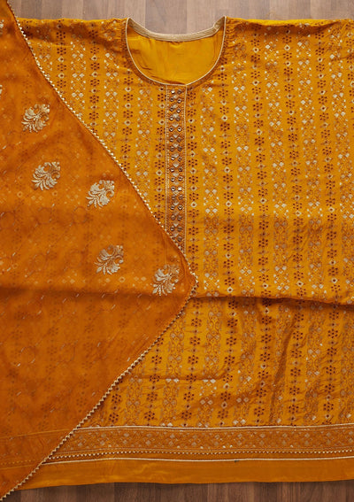 Yellow Sequins Georgette Unstitched Salwar Suit-Koskii
