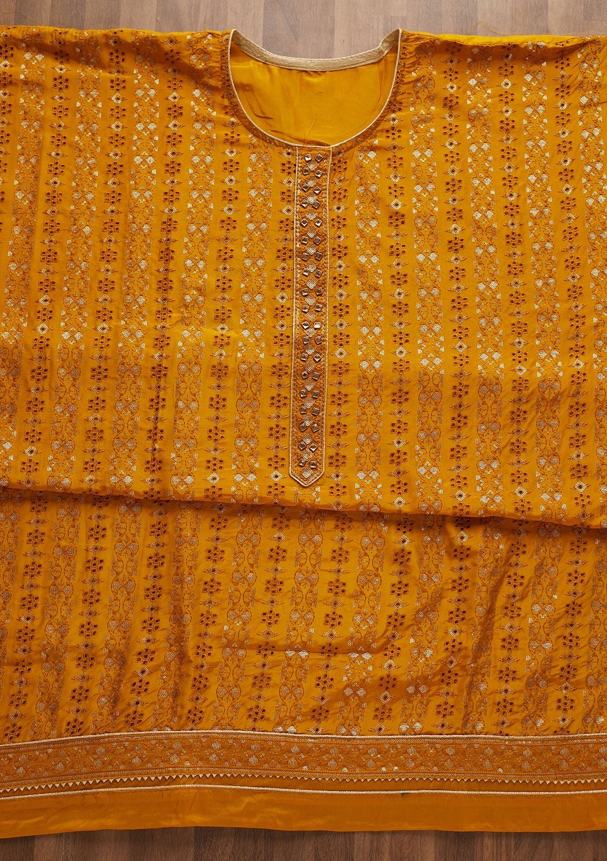 Yellow Sequins Georgette Unstitched Salwar Suit-Koskii