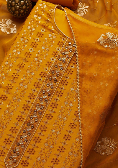 Yellow Sequins Georgette Unstitched Salwar Suit-Koskii