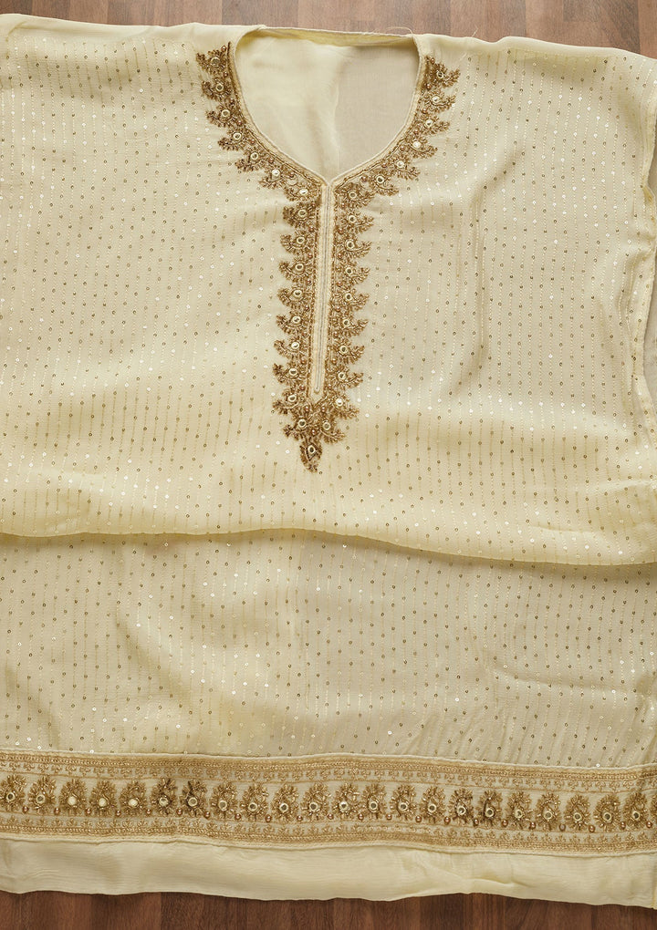 Yellow Sequins Georgette Unstitched Salwar Suit-Koskii