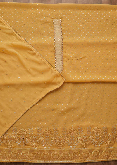 Yellow Sequins Georgette Unstitched Salwar Suit-Koskii