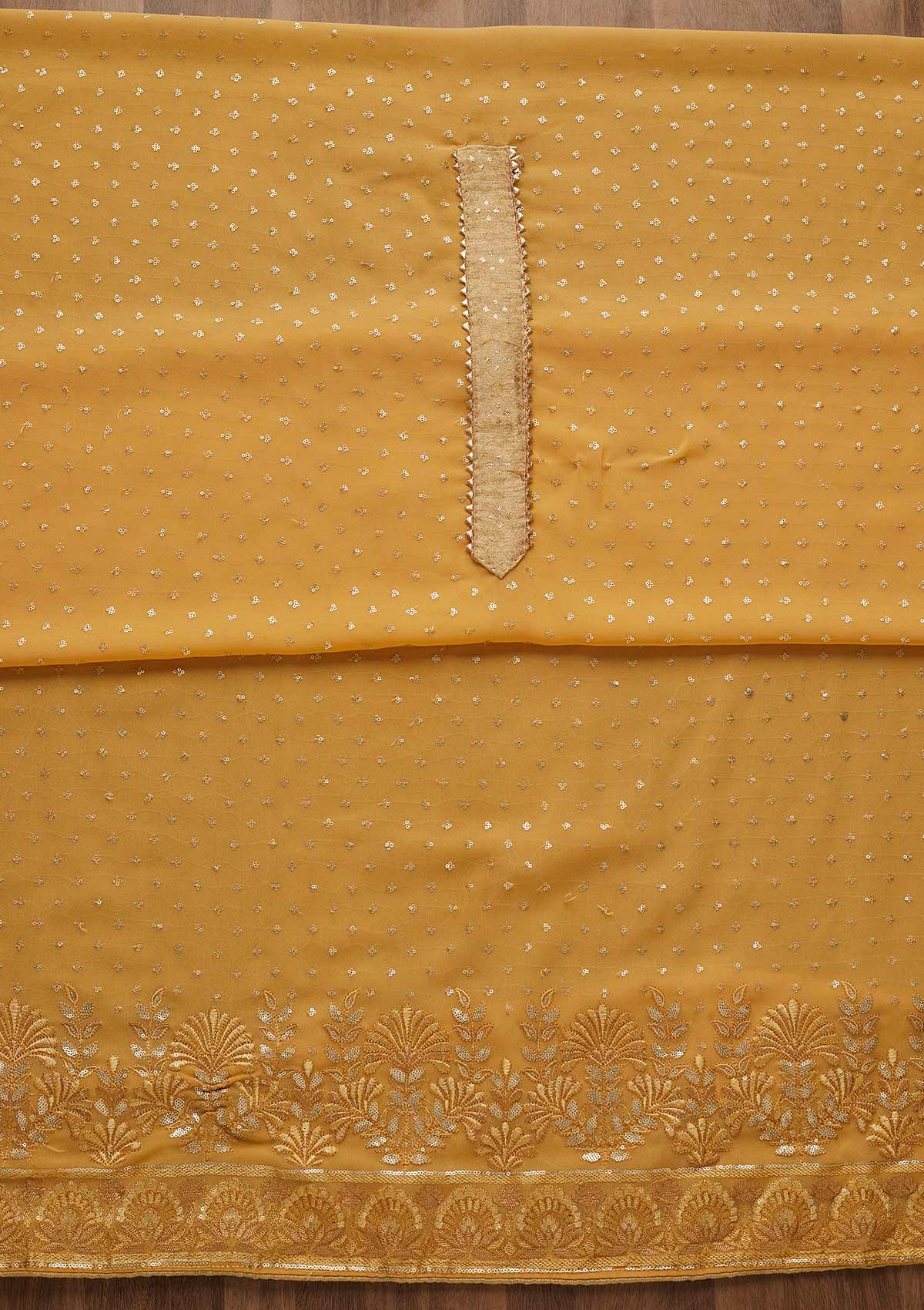 Yellow Sequins Georgette Unstitched Salwar Suit-Koskii