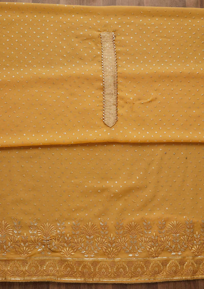 Yellow Sequins Georgette Unstitched Salwar Suit-Koskii