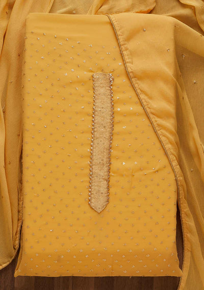 Yellow Sequins Georgette Unstitched Salwar Suit-Koskii