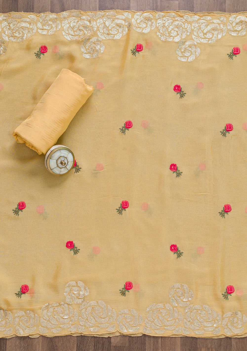 Yellow Sequins Georgette Semi-Stitched Salwar Suit-Koskii
