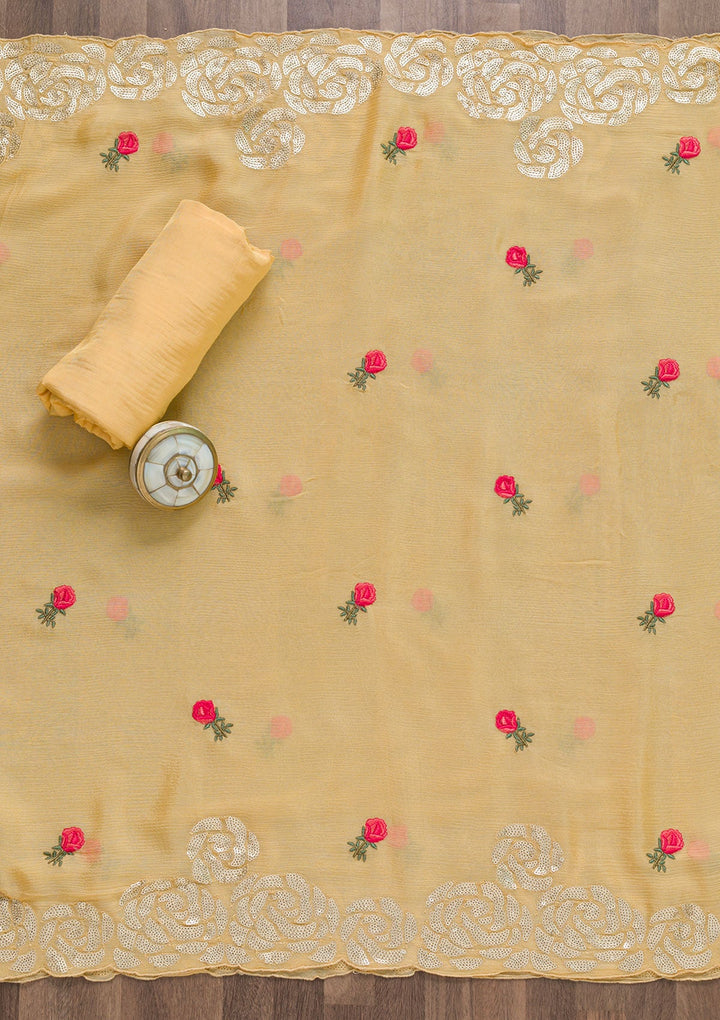 Yellow Sequins Georgette Semi-Stitched Salwar Suit-Koskii