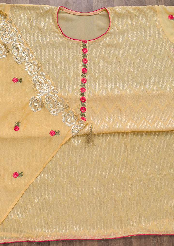 Yellow Sequins Georgette Semi-Stitched Salwar Suit-Koskii