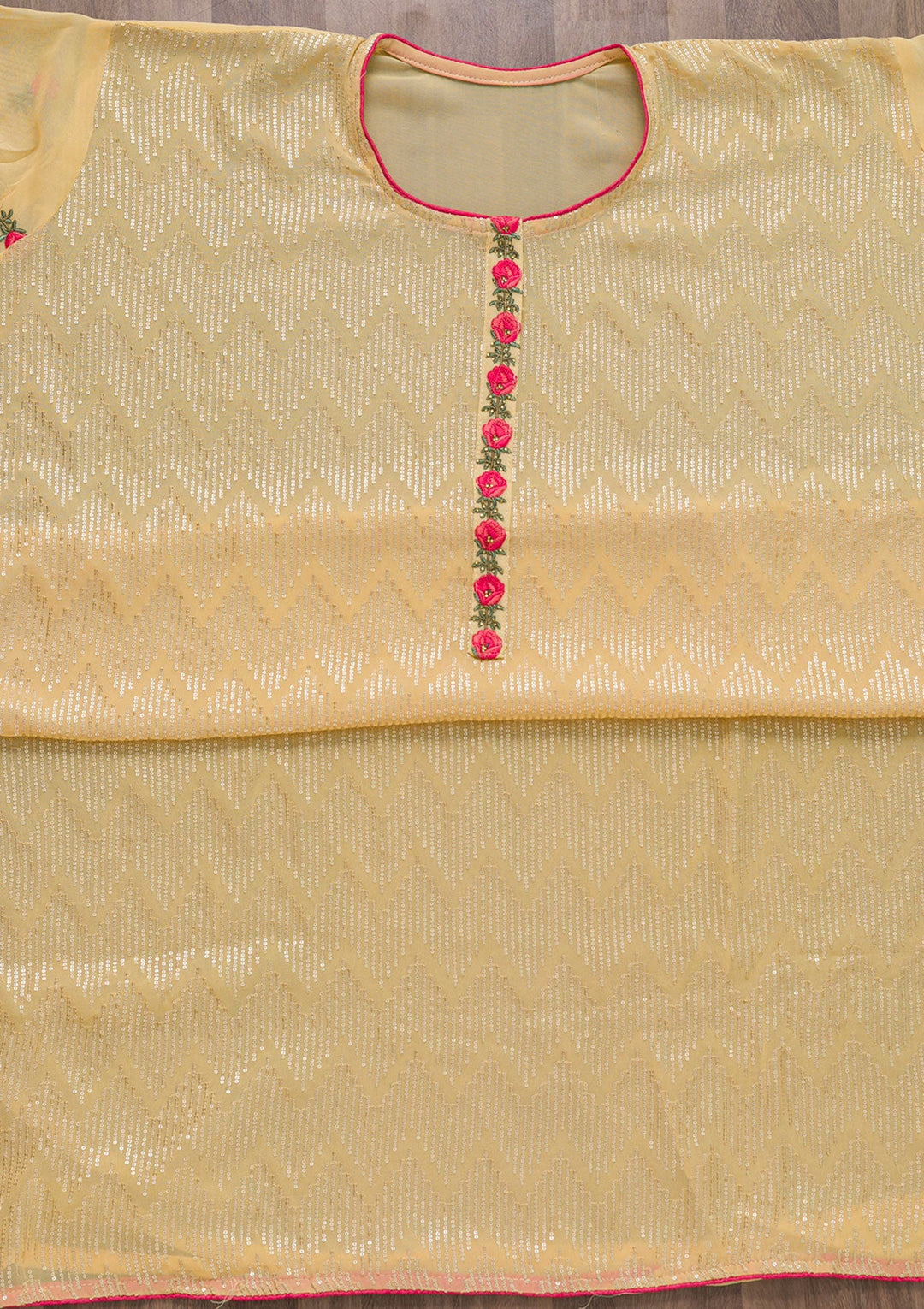 Yellow Sequins Georgette Semi-Stitched Salwar Suit-Koskii
