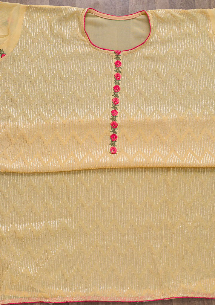 Yellow Sequins Georgette Semi-Stitched Salwar Suit-Koskii