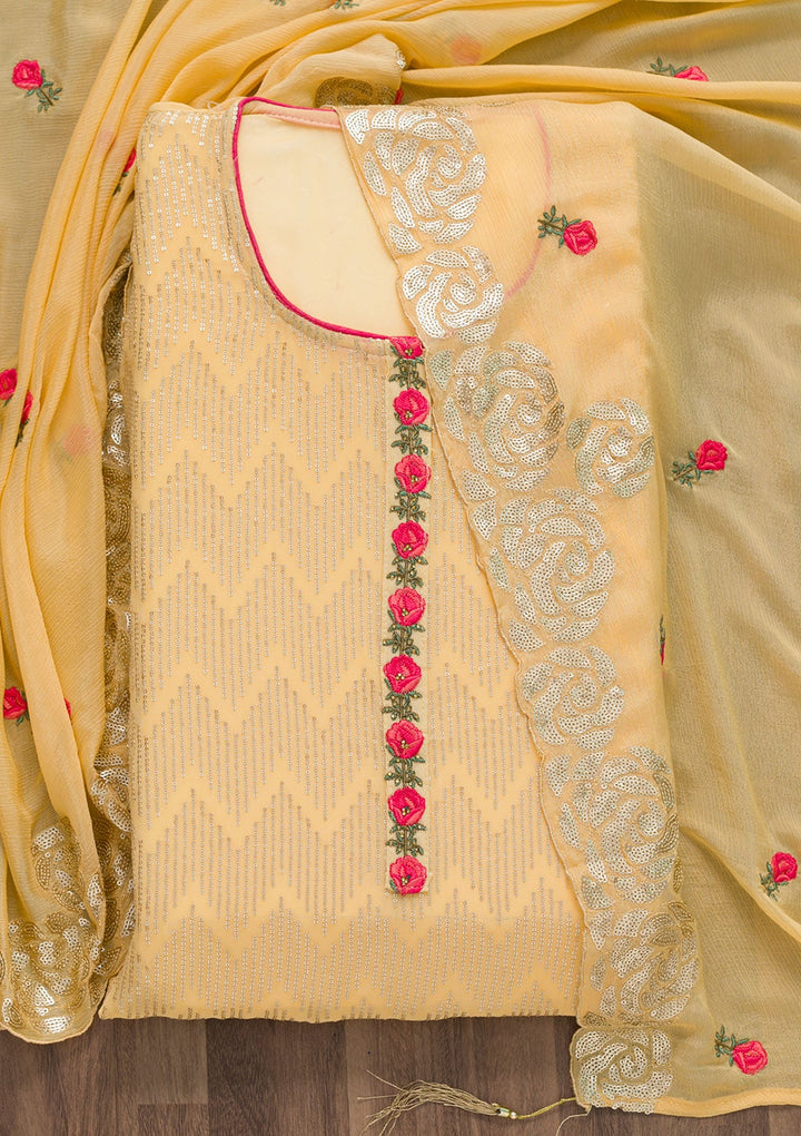 Yellow Sequins Georgette Semi-Stitched Salwar Suit-Koskii