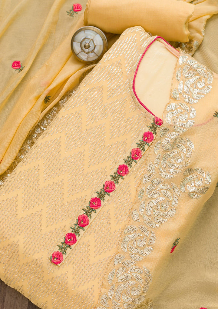 Yellow Sequins Georgette Semi-Stitched Salwar Suit-Koskii