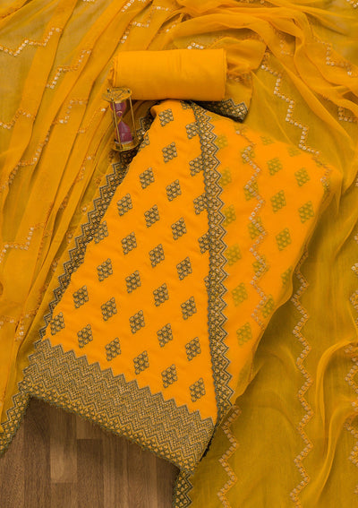 Yellow Sequins Georgette Unstitched Salwar Suit-Koskii