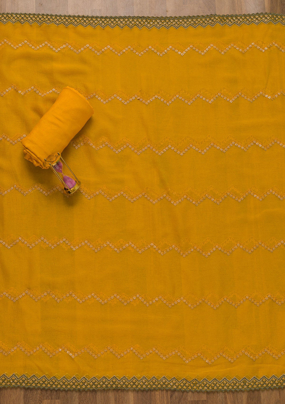Yellow Sequins Georgette Unstitched Salwar Suit-Koskii