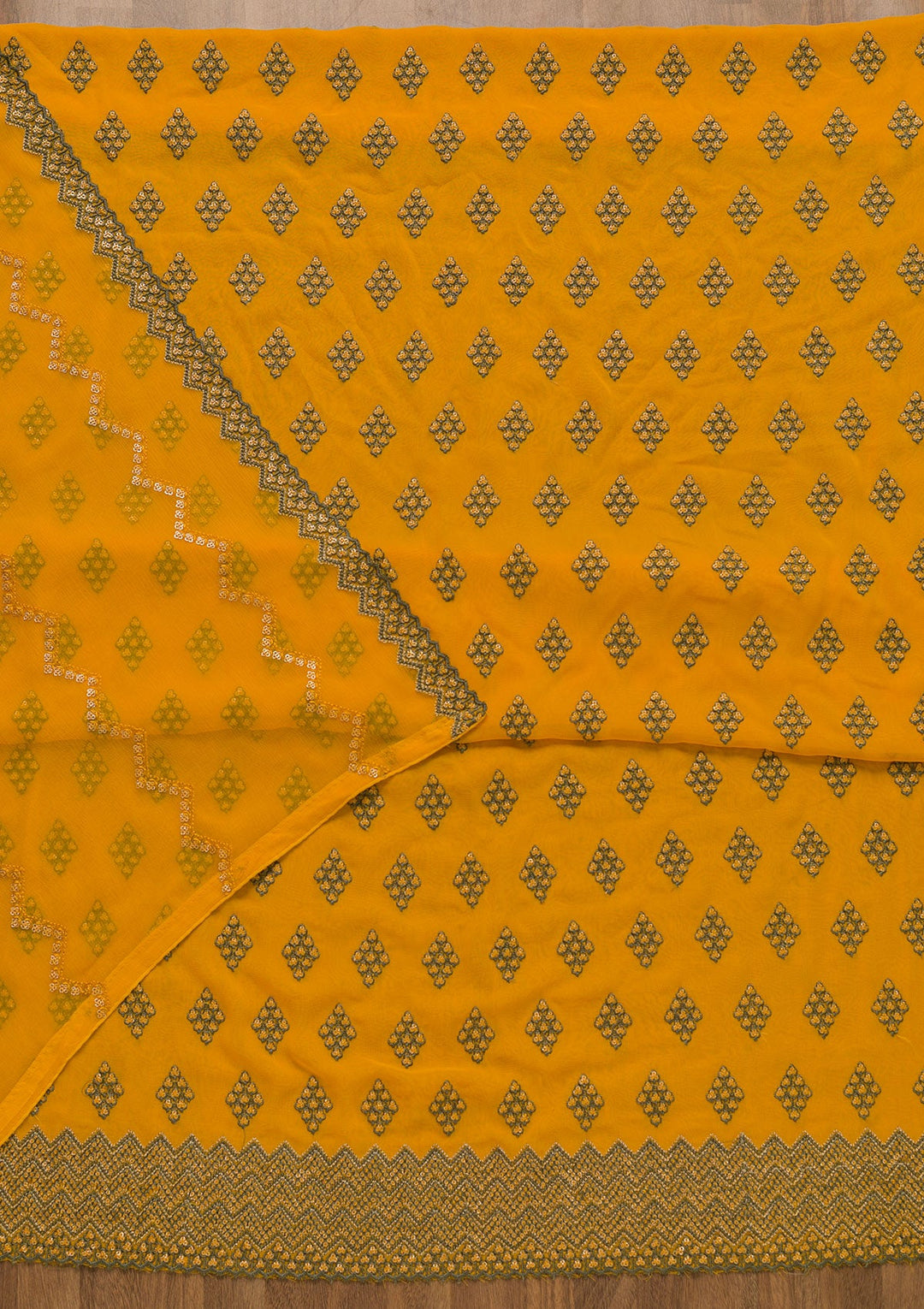 Yellow Sequins Georgette Unstitched Salwar Suit-Koskii