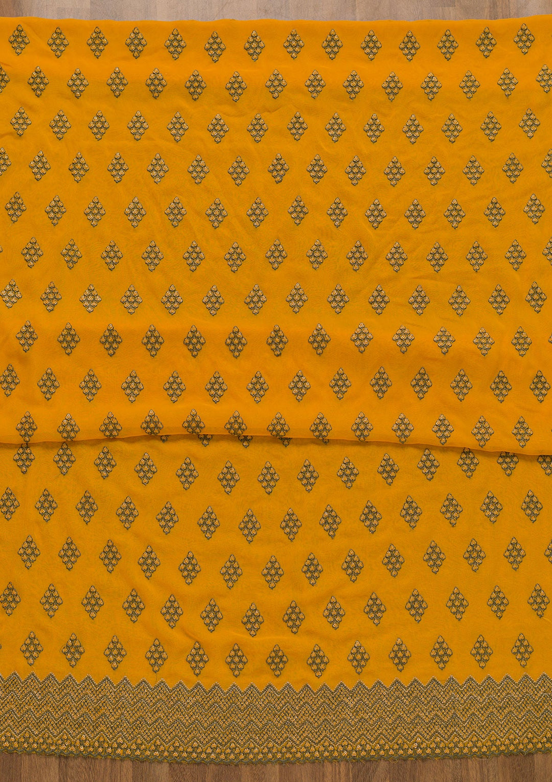 Yellow Sequins Georgette Unstitched Salwar Suit-Koskii