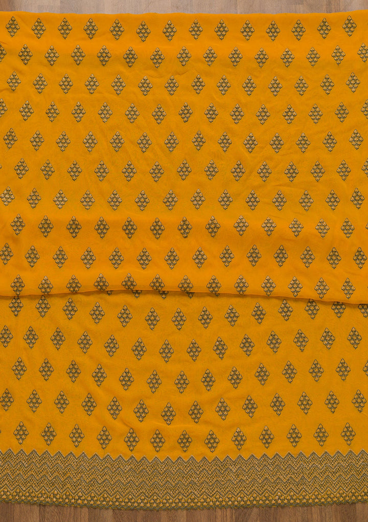 Yellow Sequins Georgette Unstitched Salwar Suit-Koskii