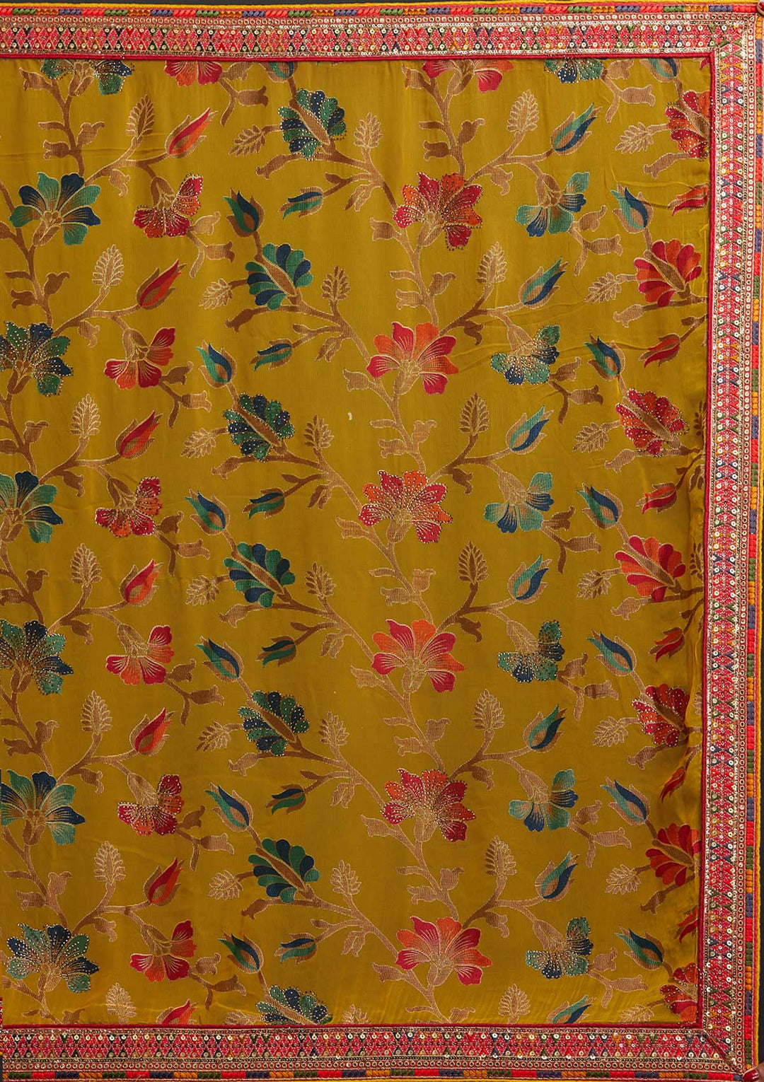 Yellow Sequins Georgette Designer Saree - koskii