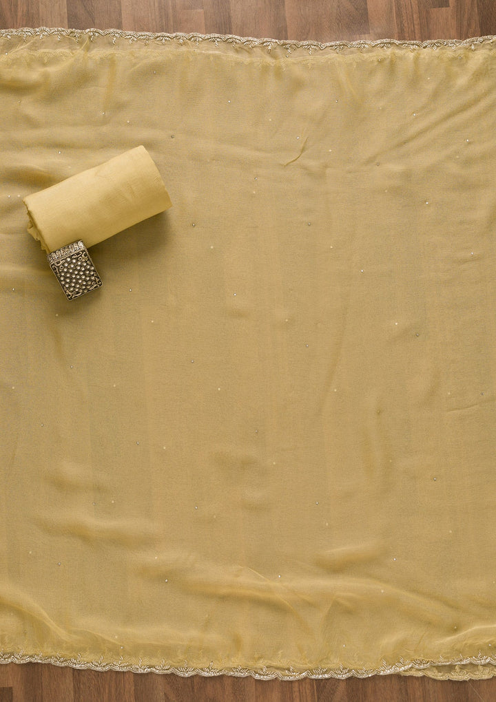 Yellow Sequins Organza Unstitched Salwar Kameez-Koskii