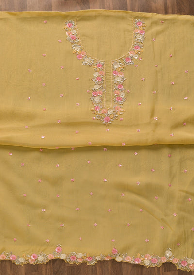 Yellow Sequins Organza Unstitched Salwar Kameez-Koskii