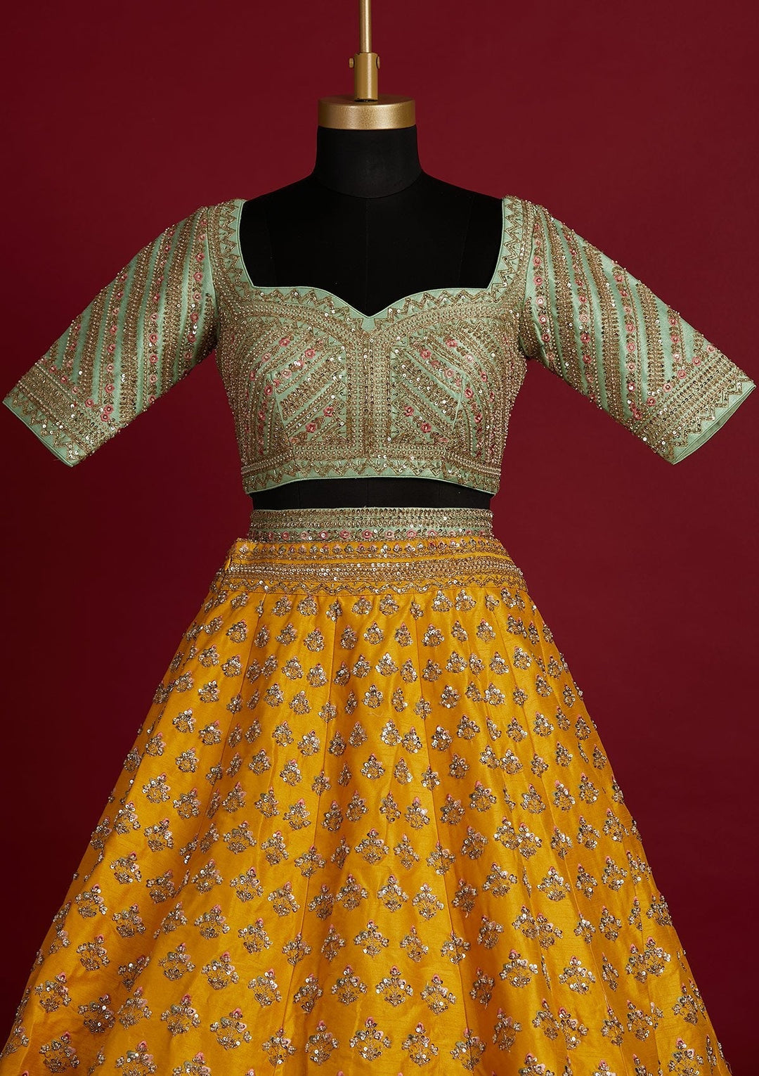 Yellow Sequins Raw Silk Designer Lehenga - koskii