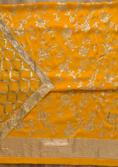 Yellow Sequins Satin Unstitched Salwar Suit-Koskii