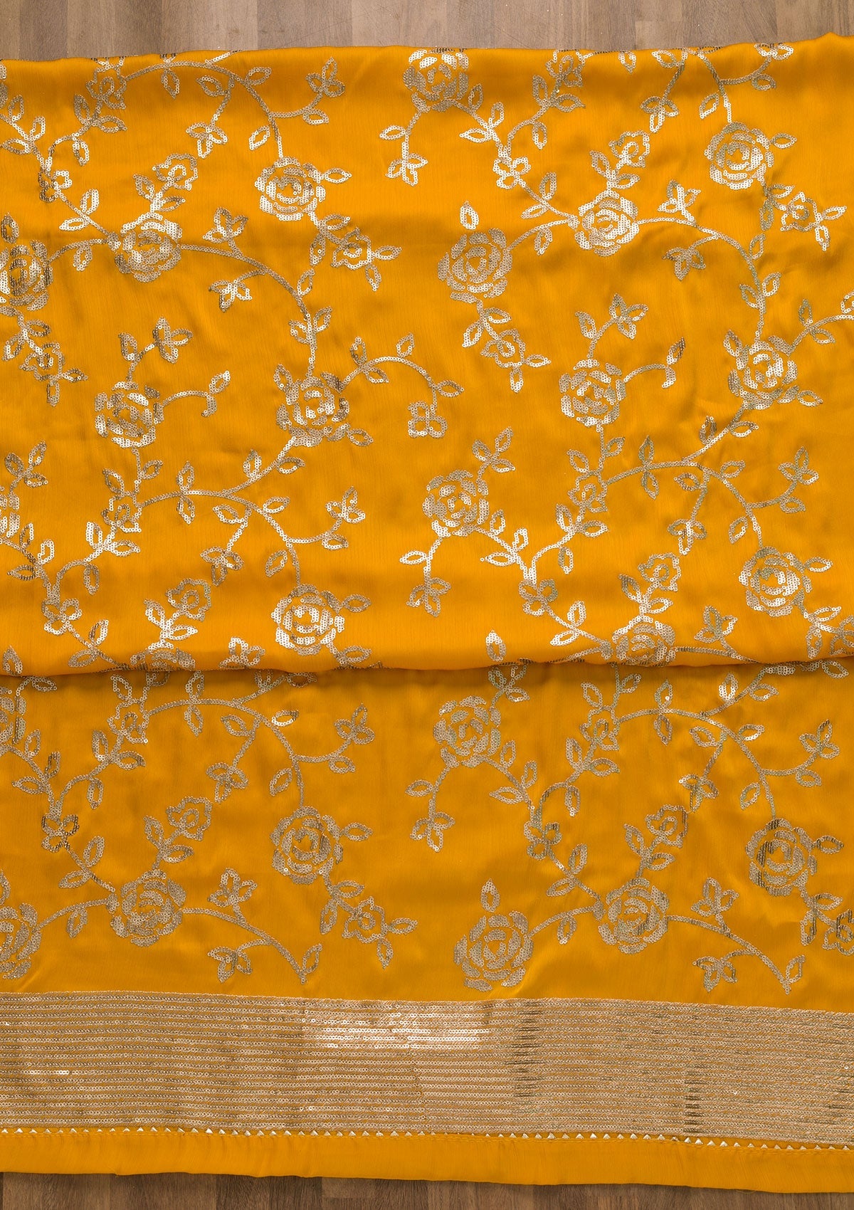 Yellow Sequins Satin Unstitched Salwar Suit-Koskii