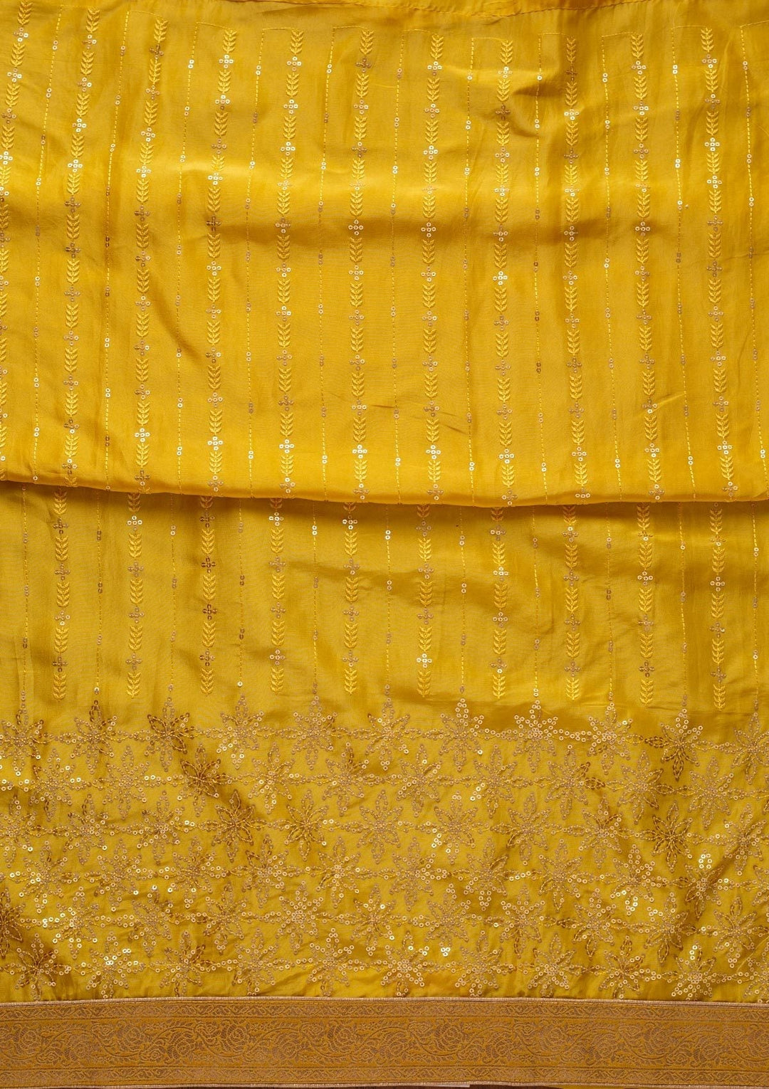 Yellow Sequins Satin Designer Unstitched Salwar Suit - koskii