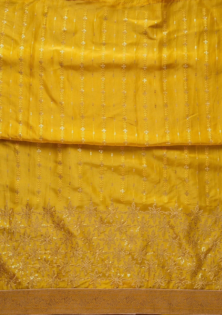 Yellow Sequins Satin Designer Unstitched Salwar Suit - koskii