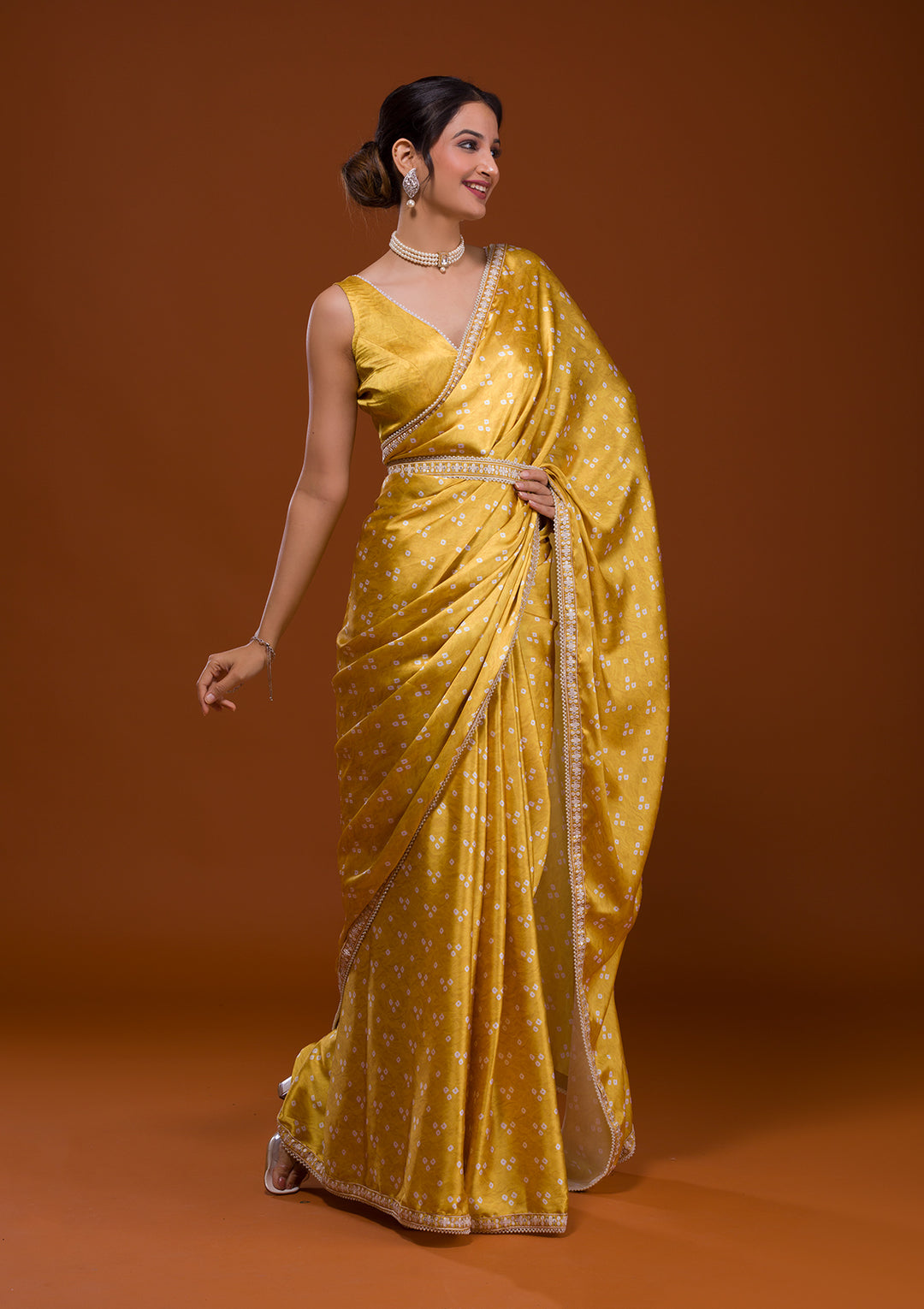 Buy Fuel Yellow Woven Banarasi Bandhani Soft Silk Saree