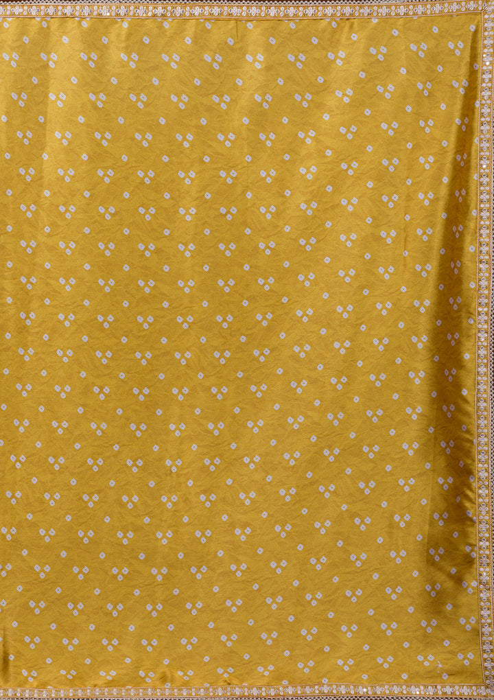 Yellow Bandhani Satin Saree-Koskii