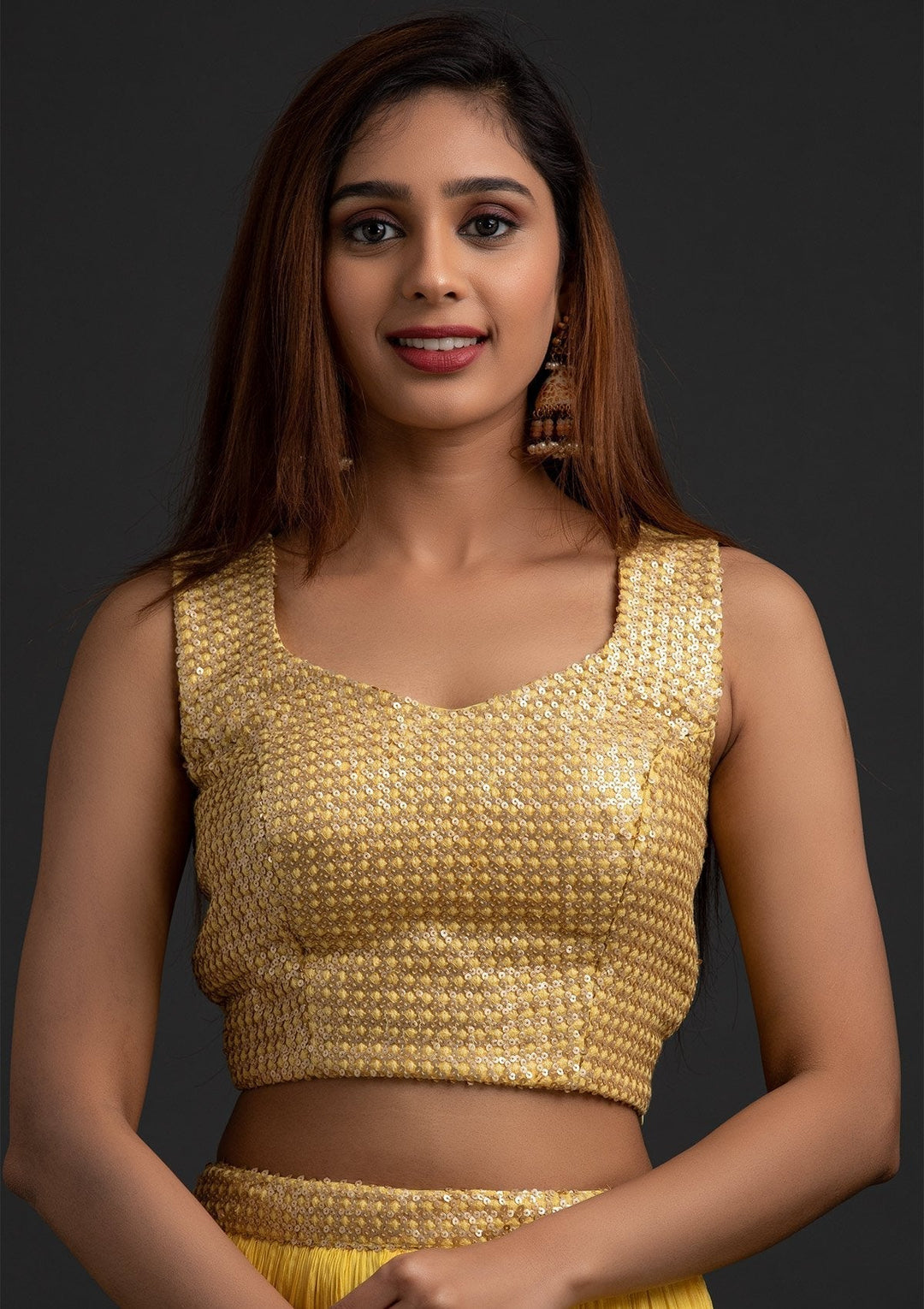 Yellow Sequins Semi Crepe Designer Salwar-Suit - koskii