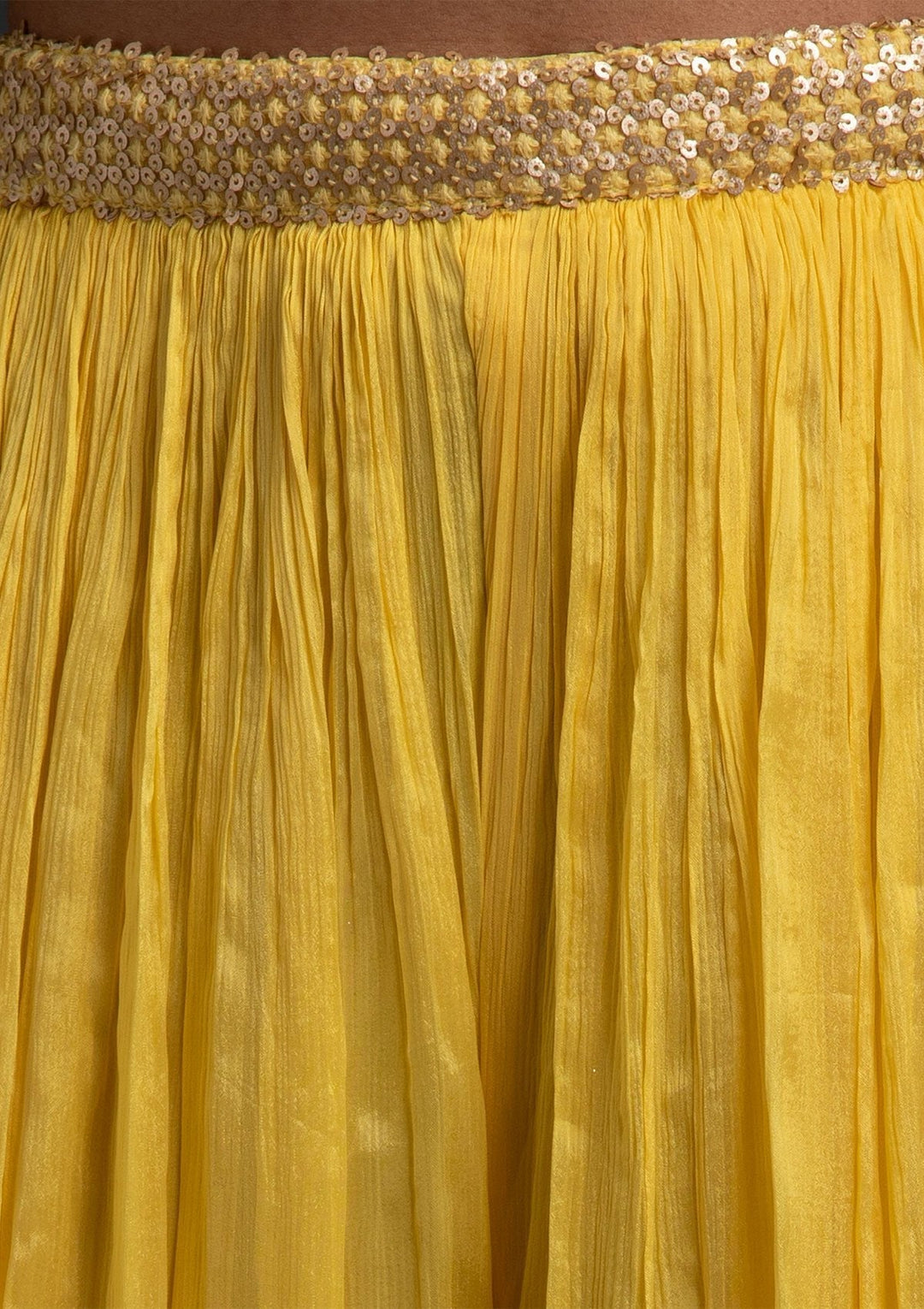 Yellow Sequins Semi Crepe Designer Salwar-Suit - koskii