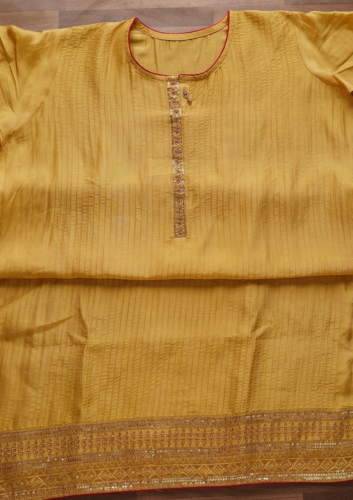 Yellow Sequins Semi Crepe Designer Semi-Stitched Salwar Suit - Koskii