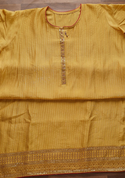 Yellow Sequins Semi Crepe Designer Semi-Stitched Salwar Suit - Koskii