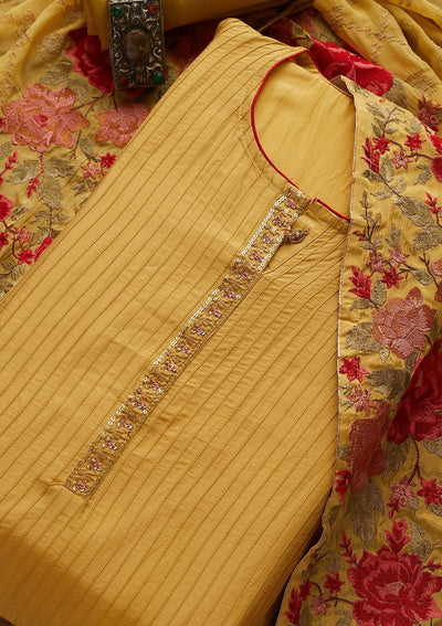 Yellow Sequins Semi Crepe Designer Semi-Stitched Salwar Suit - Koskii