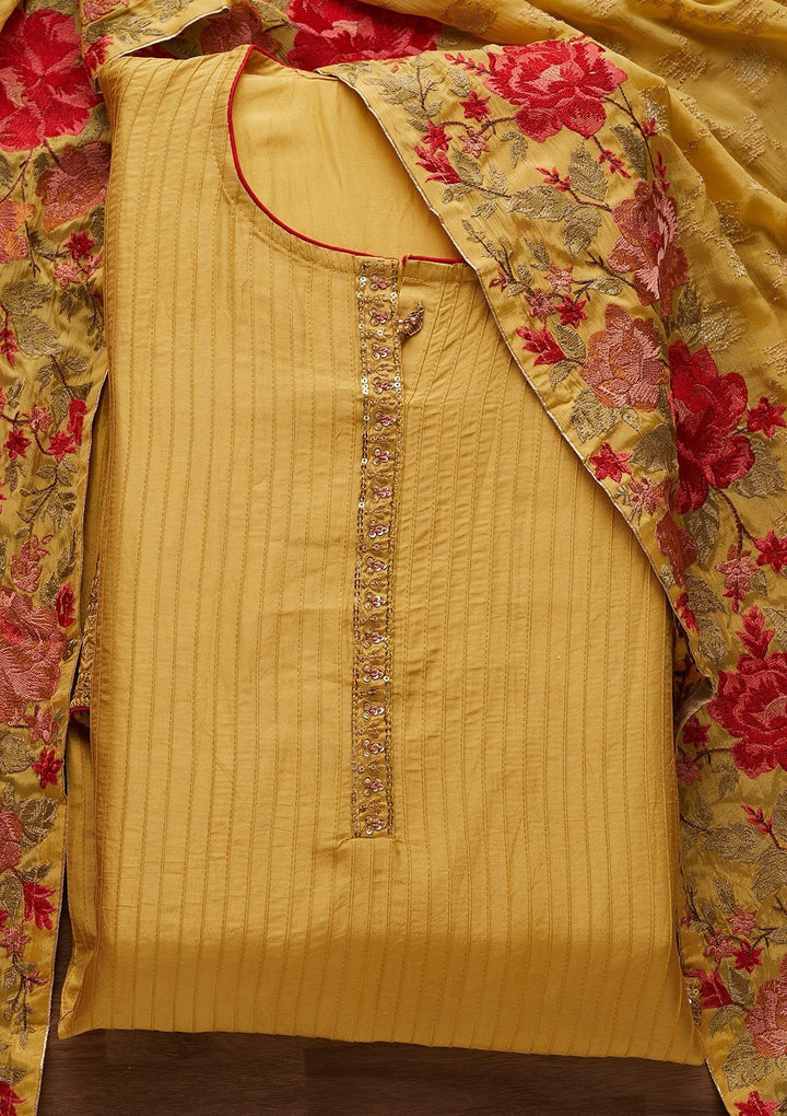 Yellow Sequins Semi Crepe Designer Semi-Stitched Salwar Suit - Koskii