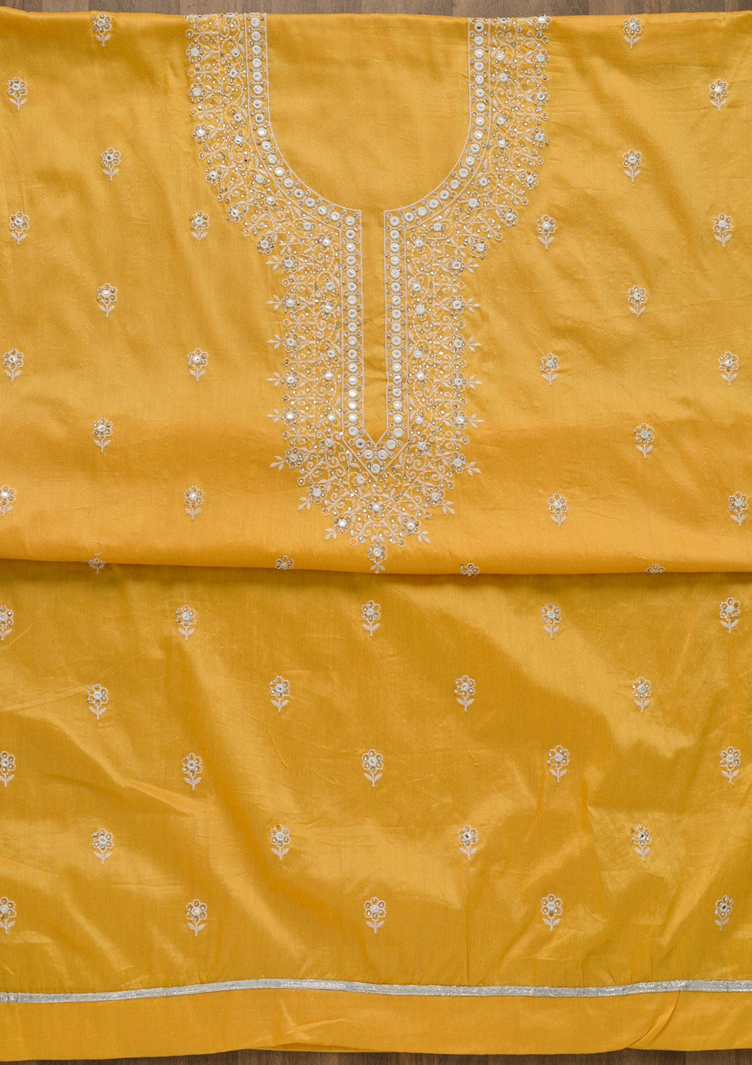 Yellow Silver Stonework Cotton Semi-Stitched Salwar Suit-Koskii