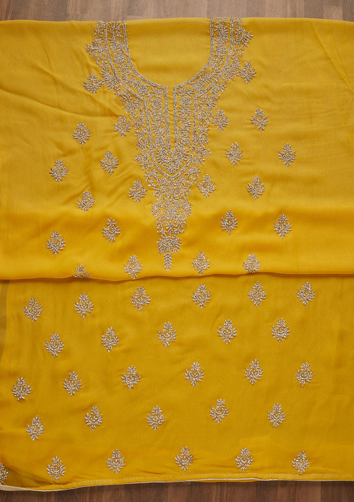 Yellow Silver Stonework Georgette Unstitched Salwar Suit-Koskii