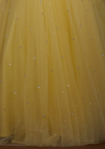 Yellow Silver Stonework Net Gown-Koskii