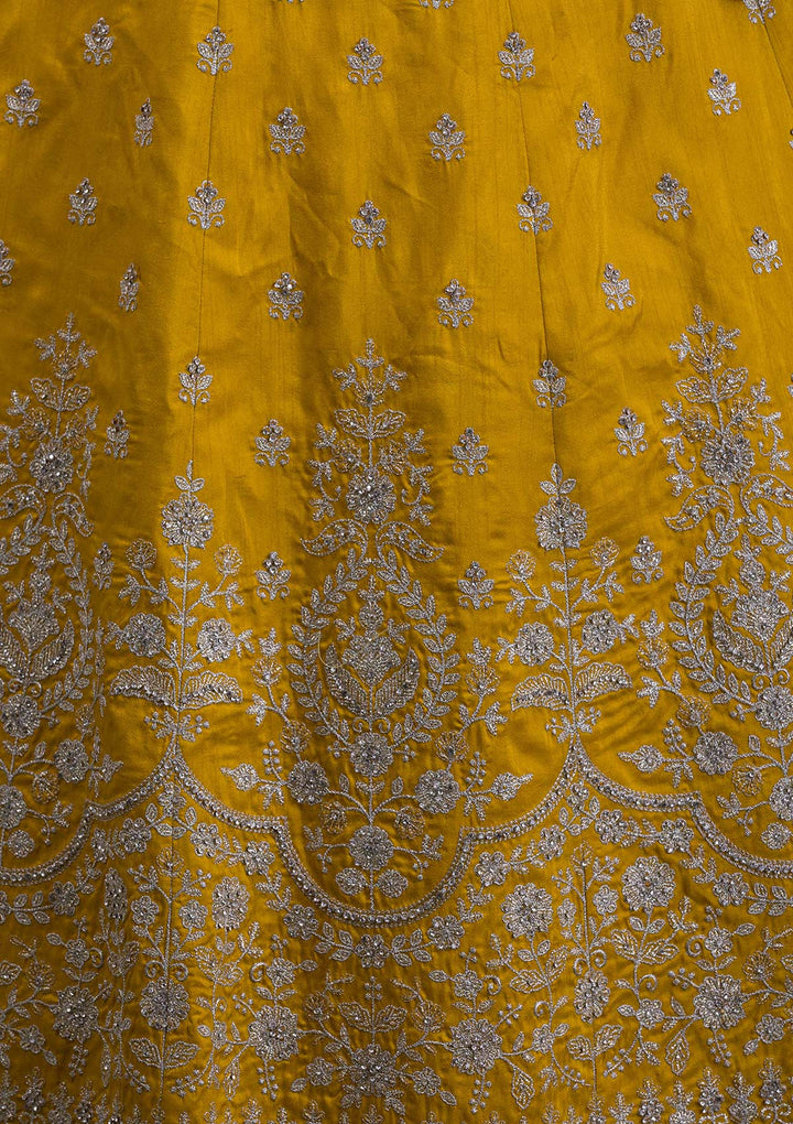 Yellow Zariwork Art Silk Readymade Lehenga-Koskii