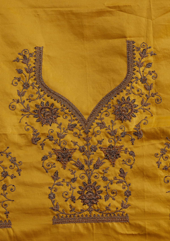 Yellow Stonework Art Silk Designer Semi-Stitched Lehenga - koskii
