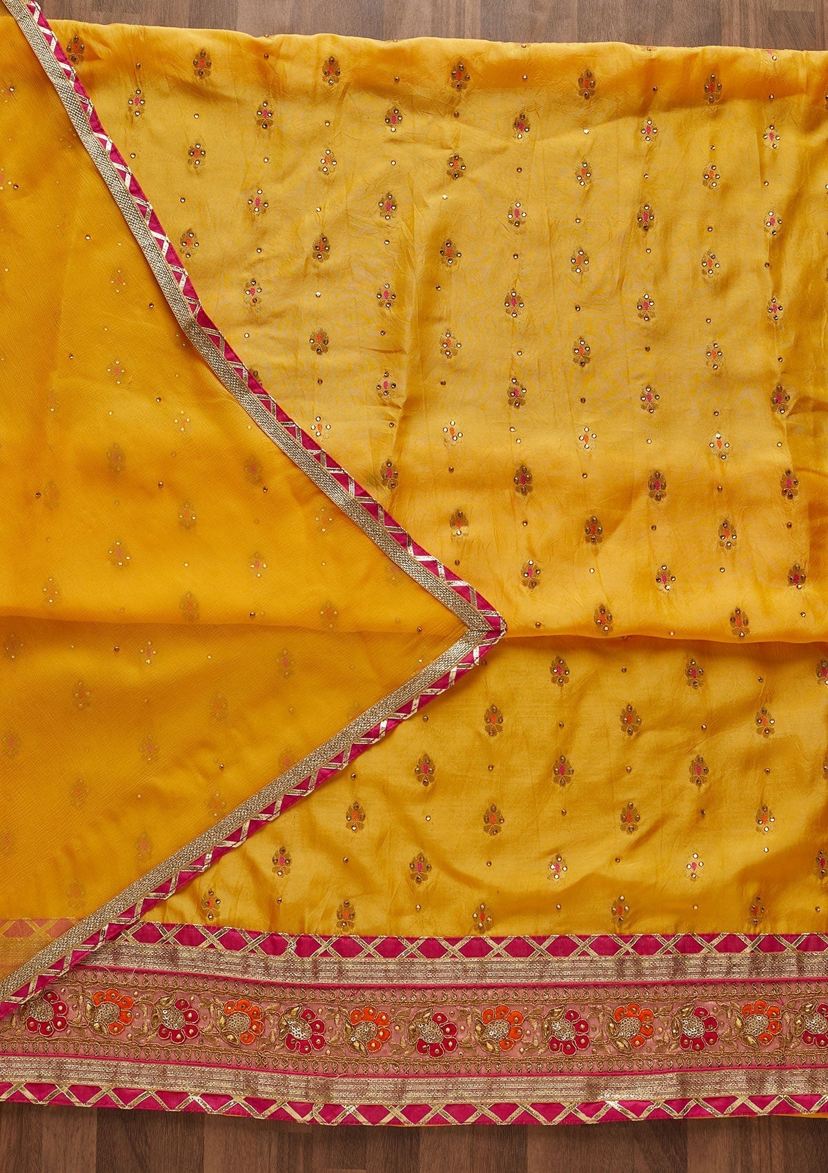 Yellow Stonework Art Silk Designer Unstitched Salwar Suit - Koskii