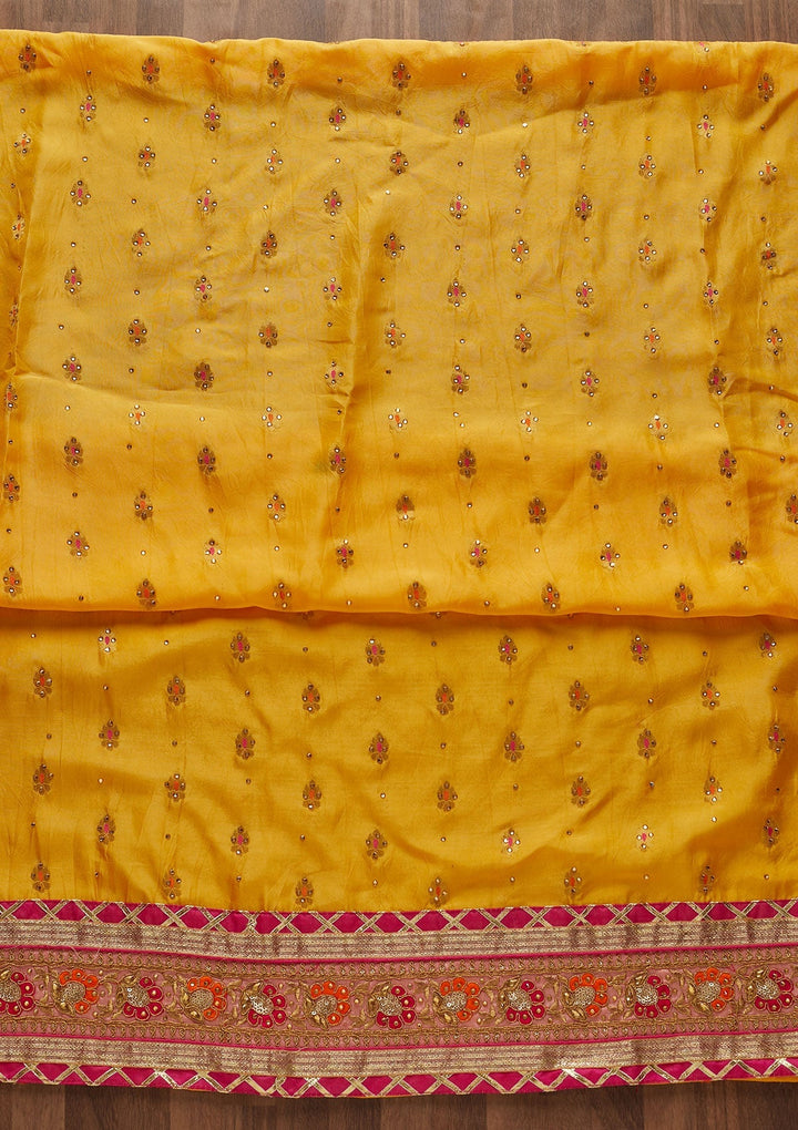 Yellow Stonework Art Silk Designer Unstitched Salwar Suit - Koskii